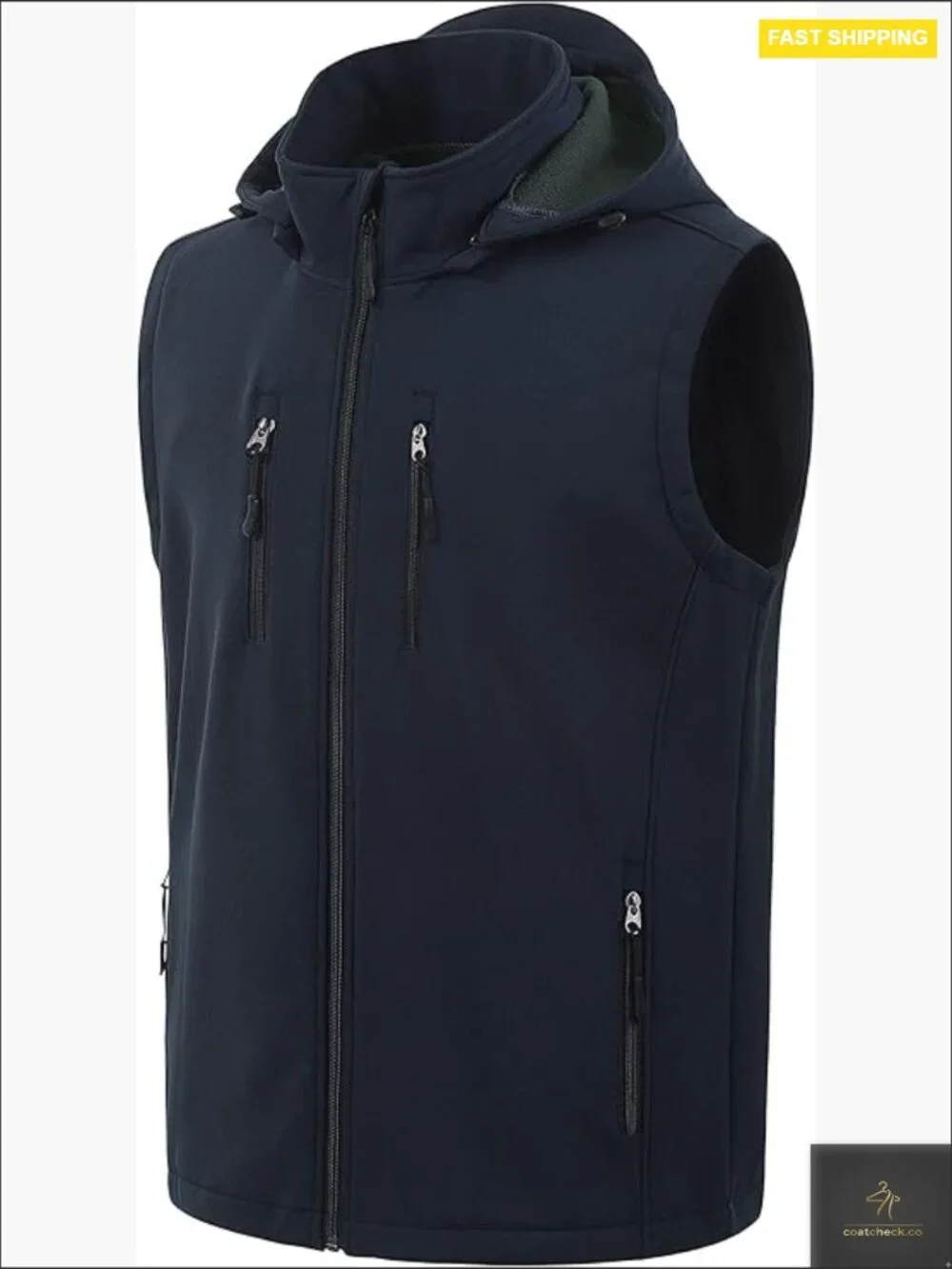 Men's Lightweight Windbreaker Vest Removable Hood Zip Up Sleeveless Outdoor